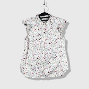 UNTUCKit Ruffle Sleeve Button Down Shirt Women 6 White Floral Cottagecore Boho